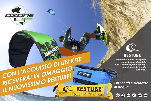 Ozone - Con l'acquisto di un kite riceverai in omaggio il nuovissimo RESTUBE Sport, richiedi il tuo preventivo.